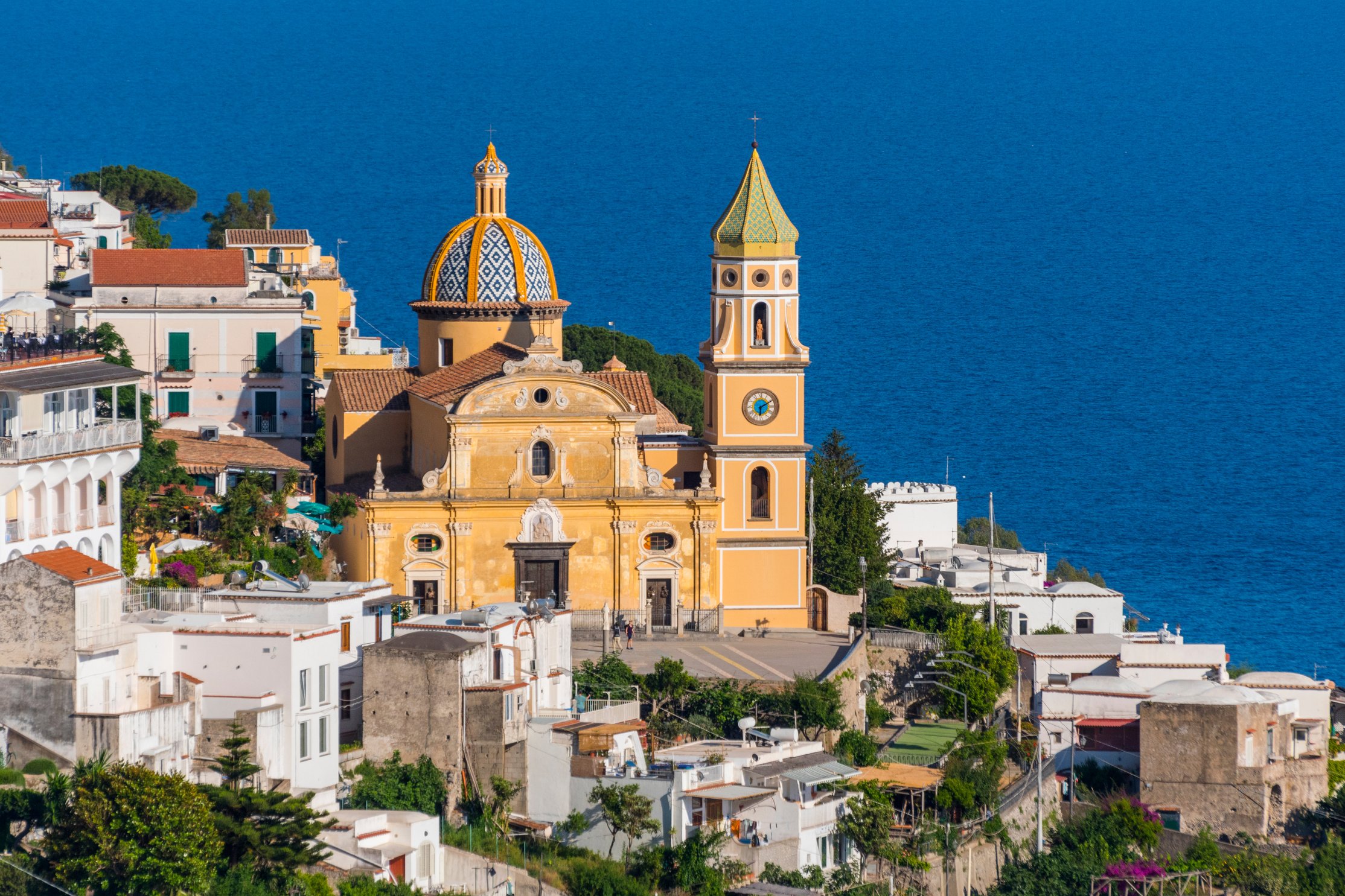 The Renaissance San Gennaro church in the center of the town of Praiano on Italy's Amalfi Coast.